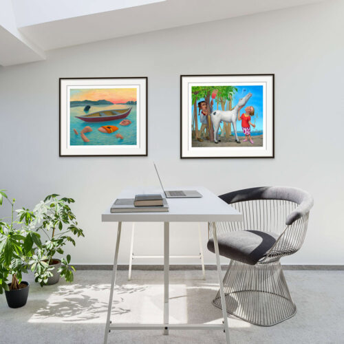 Interior Design ideas in a home office with 2 framed art prints by Michael Abraham