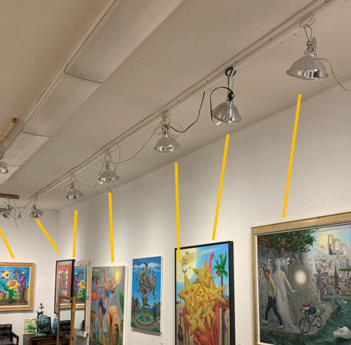 Clip lamps are great for quick adjustments – notice there are no bright exposed bulbs. See more of Michael’s Oil Paintings here!